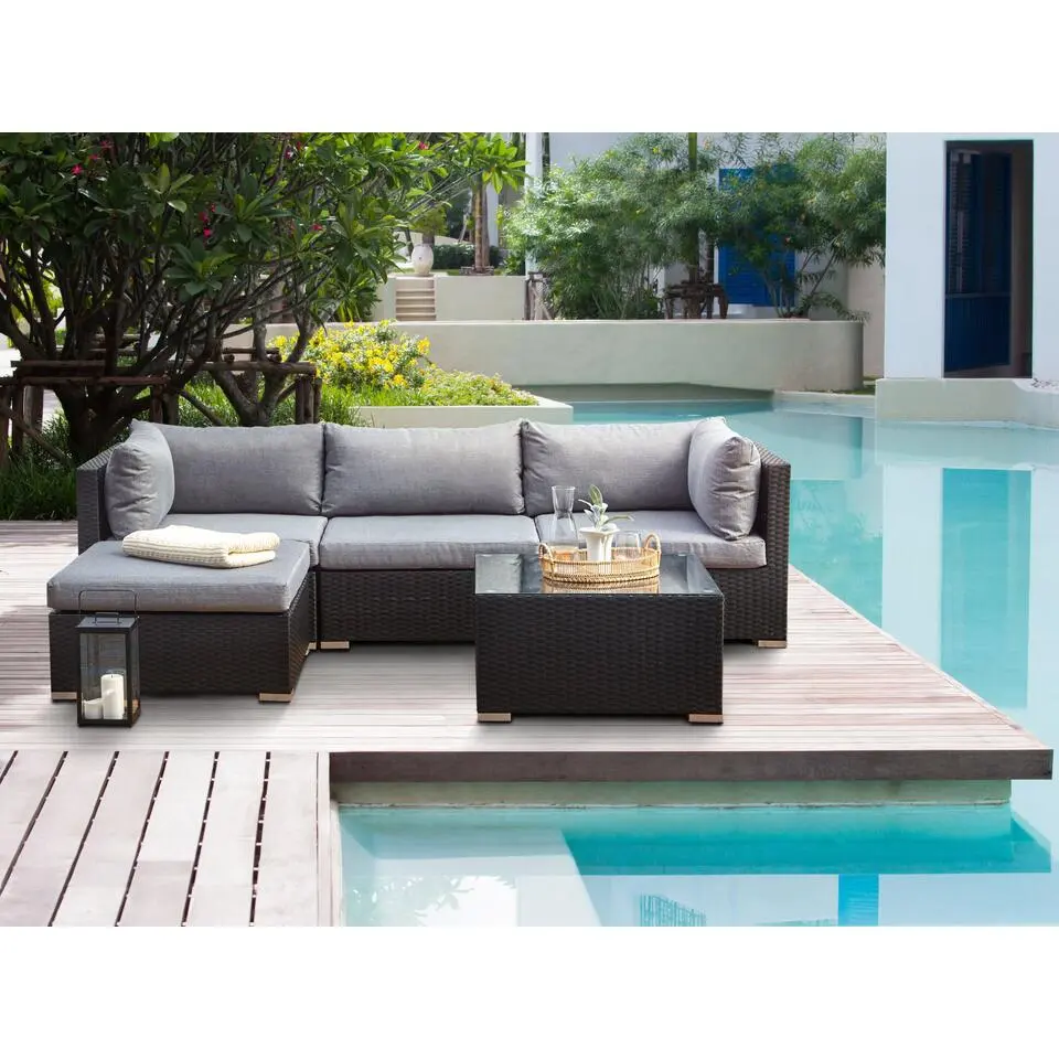 SANO - Loungeset voor 4 - Zwart - Rechtszijdig - PE rotan