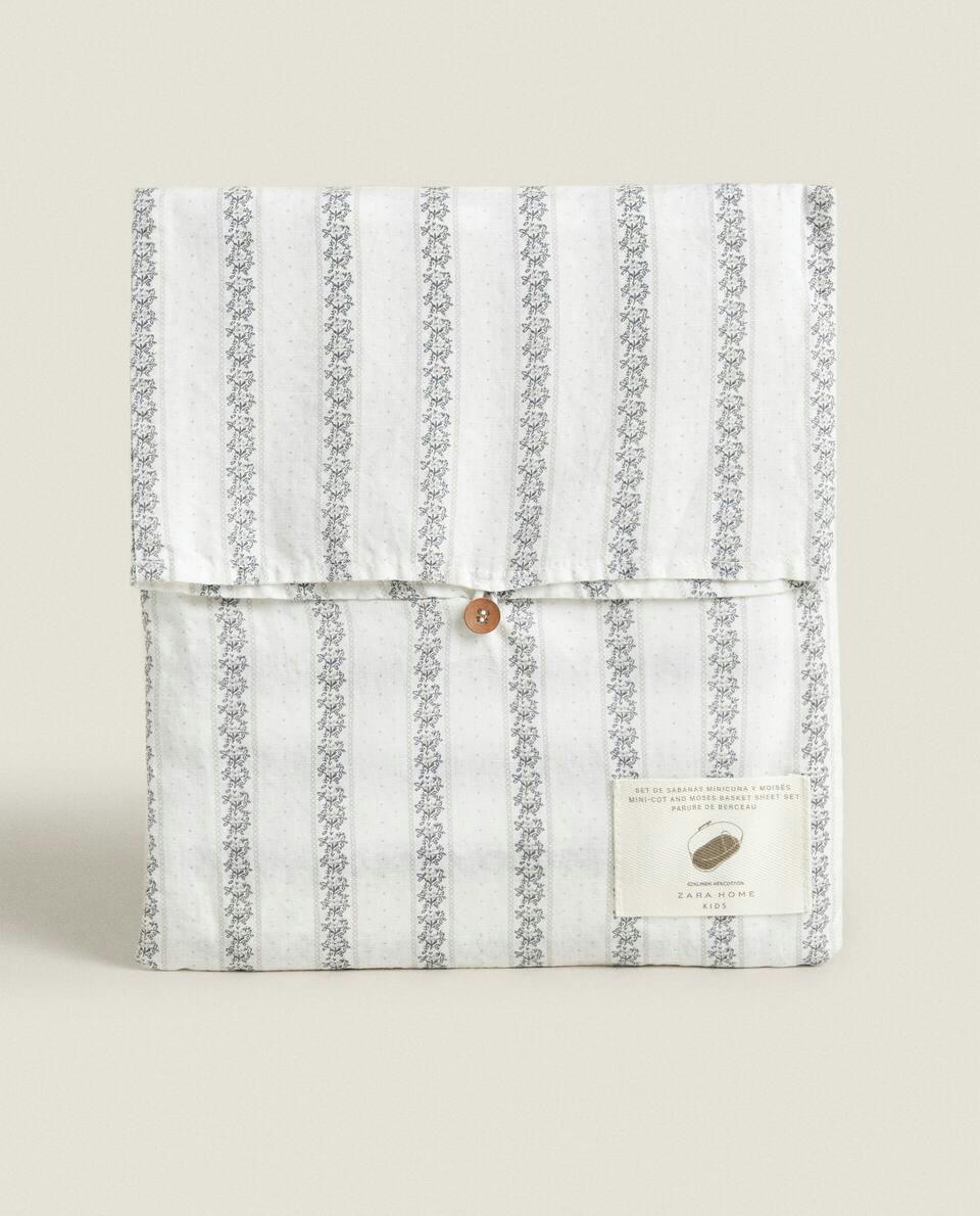 Conjunto de mini berço em linho listrado com flores