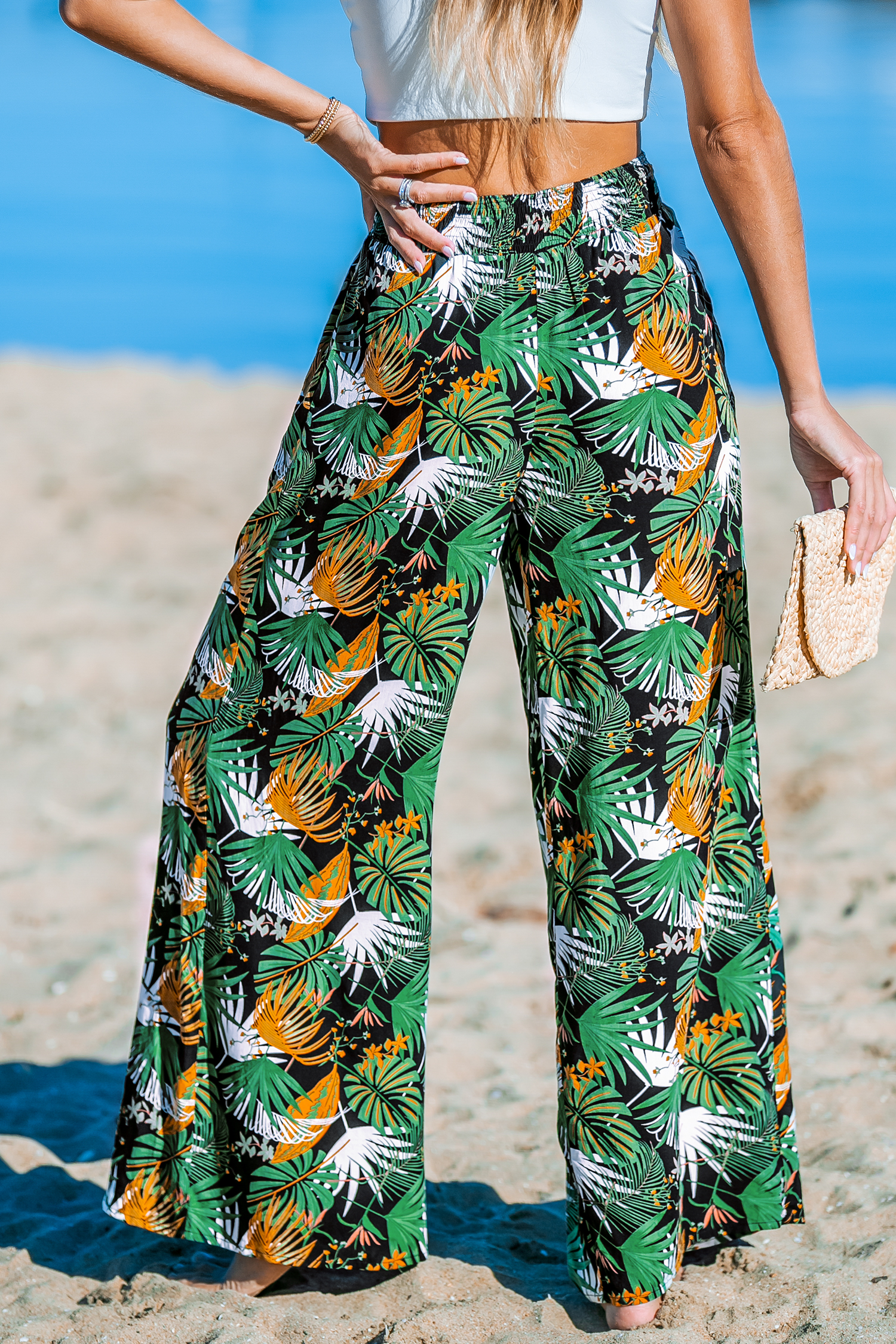 Pantalon à jambes larges avec palmiers tropical