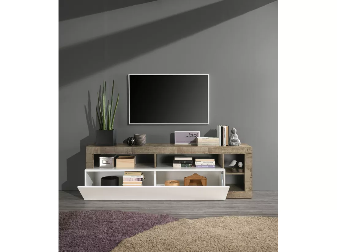 Meuble TV AMOS blanc/poirier
