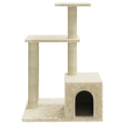Arranhador Vidaxl com casinha, cor creme para gatos
