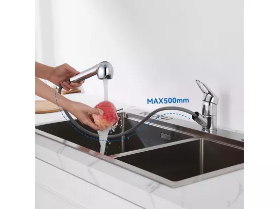 AuraLum Max Mitigeur de Cuisine,Robinet Cuisine en Laiton,Mitigeur évier Avec Douchette Extractible 2 Jets,Eau Froide/Chaude Chromé,EU Modèle