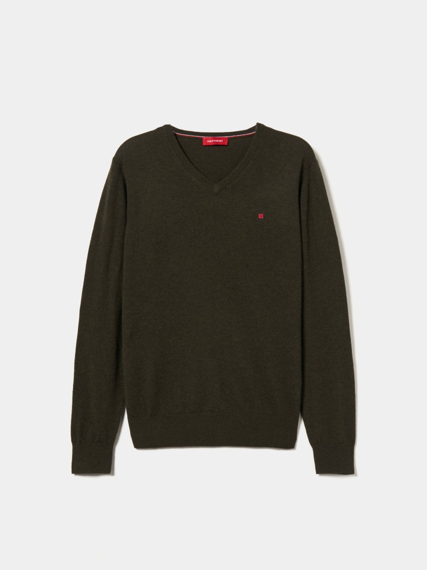 Pullover de lã decote em bico