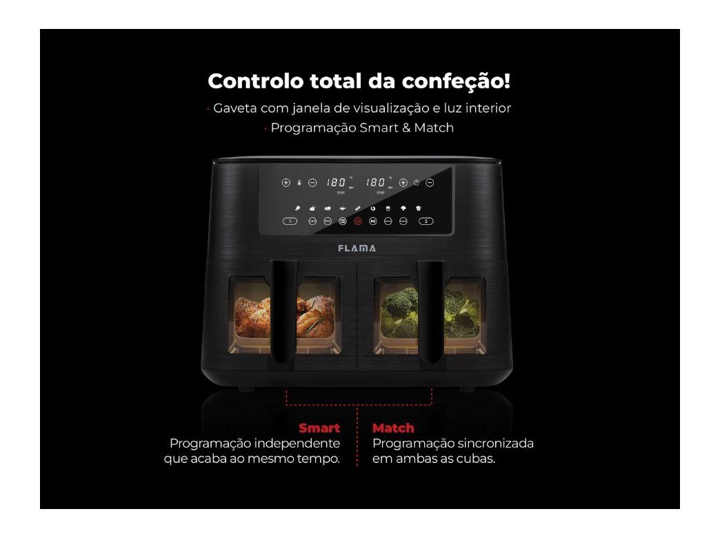 FRITADEIRA SEM ÓLEO AIR FRYER FLAMA 698FL PRETA 2 CUBAS 8L
