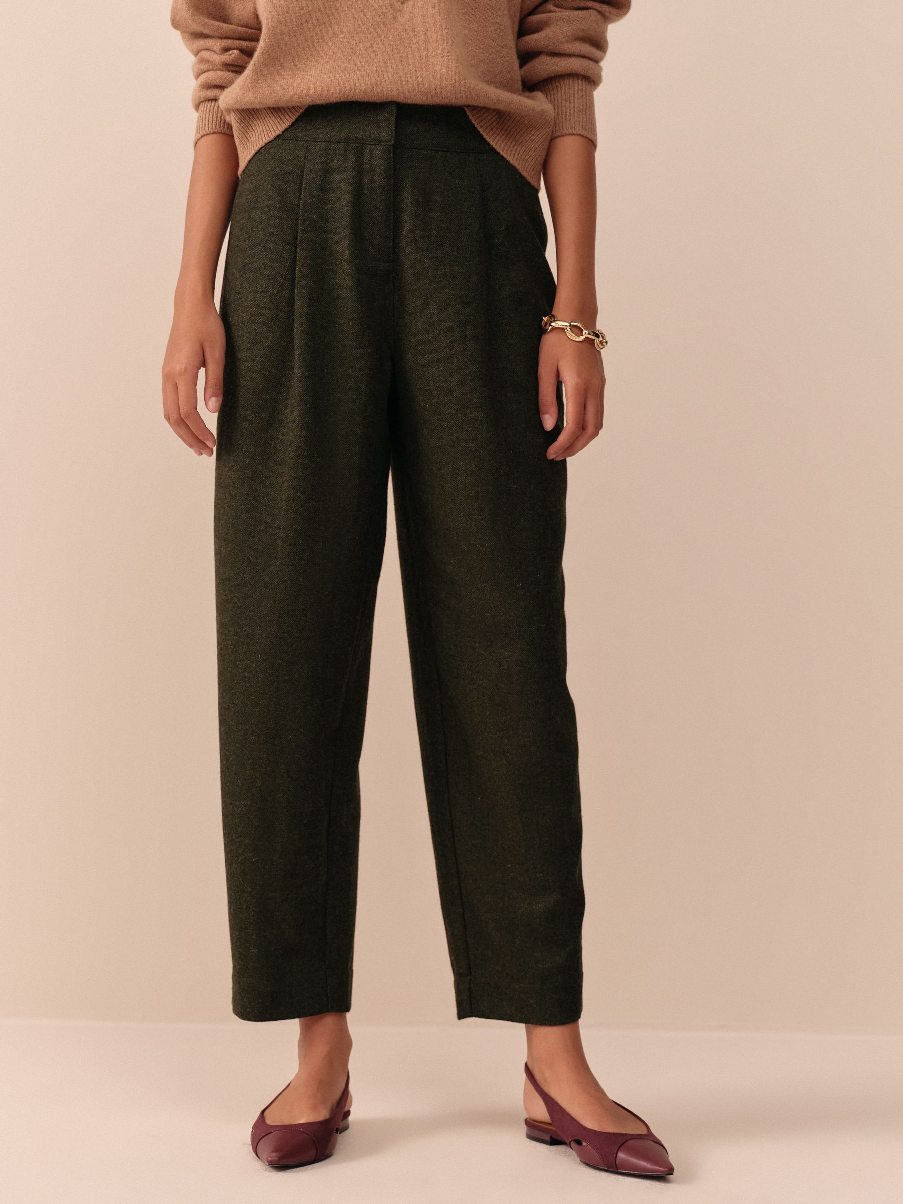 Donkergroen - N. Premium broek met tonvormige pijpen en wol