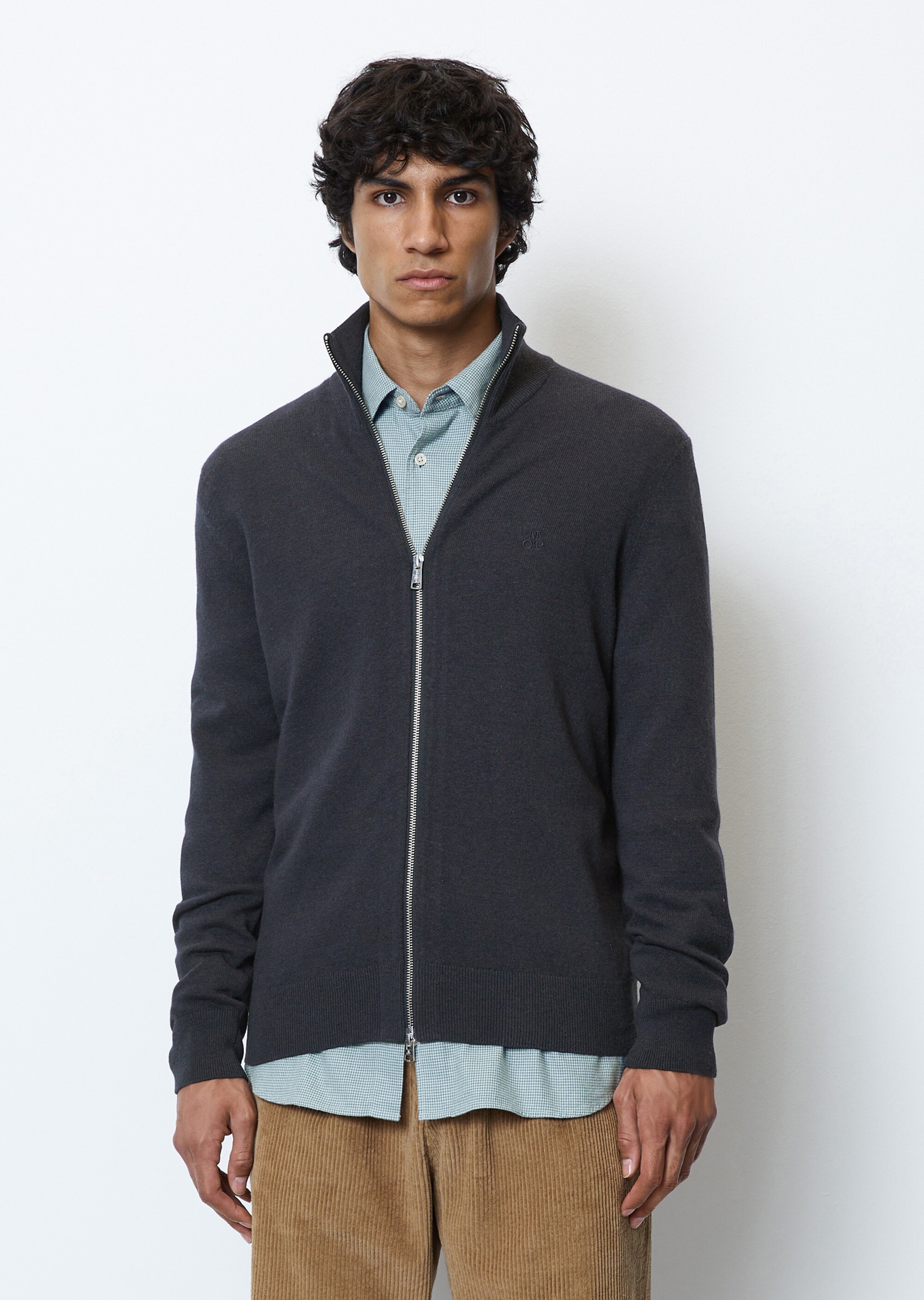 Zip-Cardigan regular aus softem Baumwolle-Schurwolle-Mix