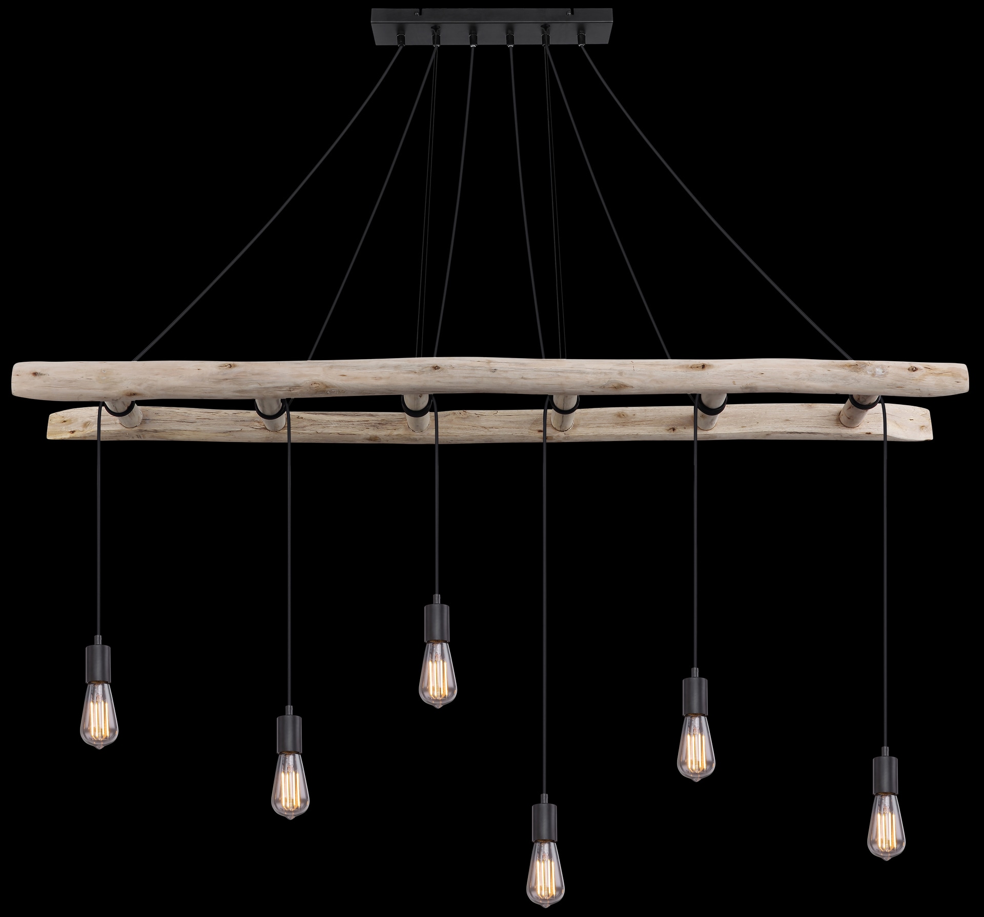 GLOBO Retrofit Balkenpendel Irmgard schwarz /Holz 160x30cm H192cm