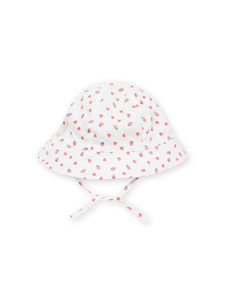 Chapeau blanc et rouge à imprimé fraises et coeurs