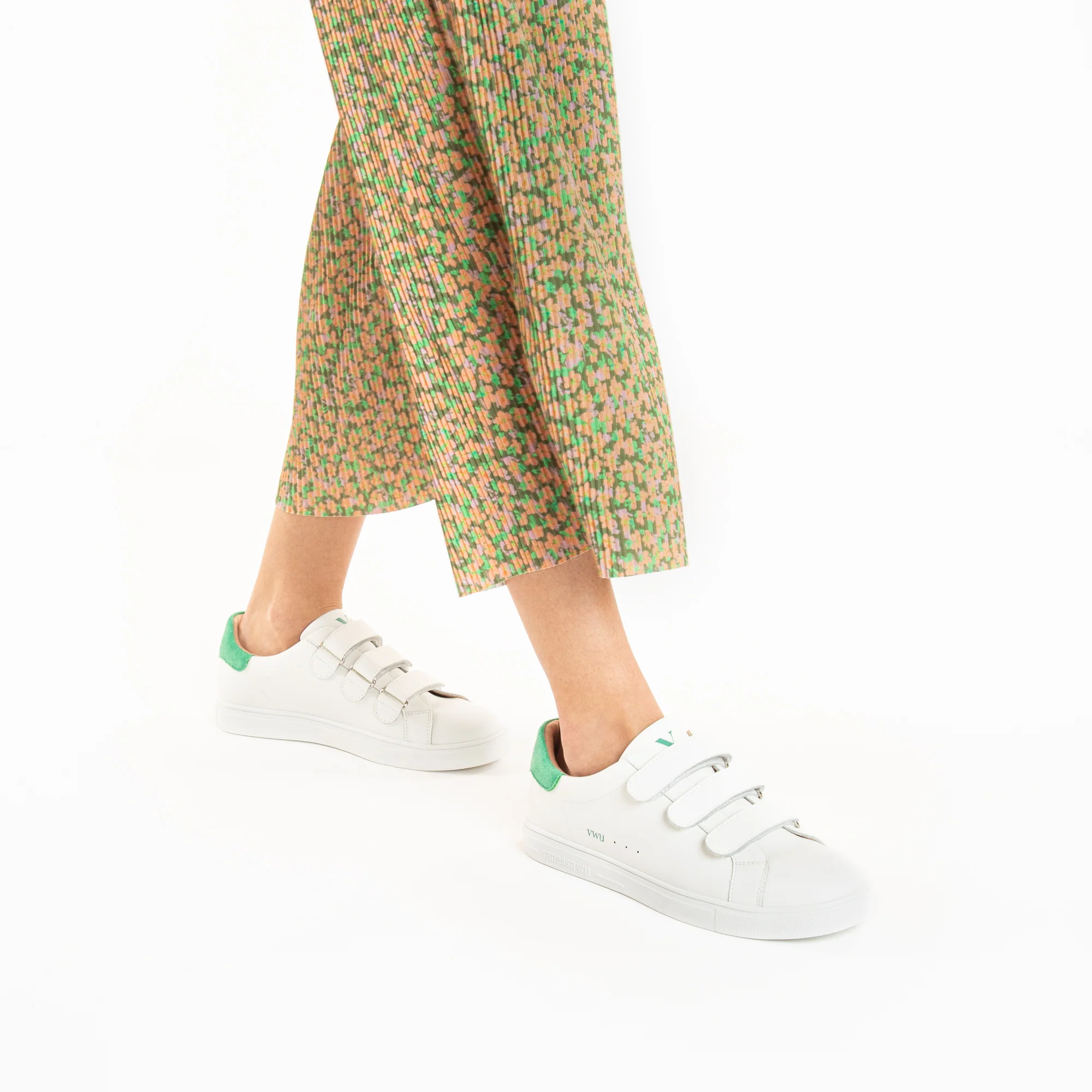 Sneakers-Baskets Nour blanc et vert à scratchs