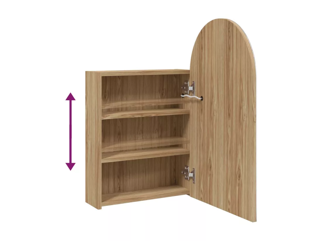 Armoire de bain à miroir avec LED arquée chêne 42x13x70 cm