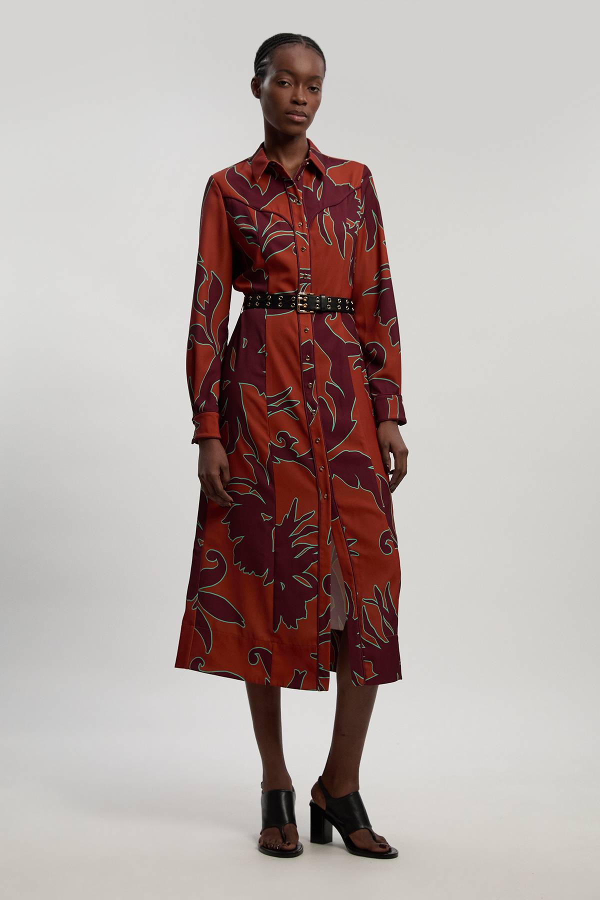 KarenMillen Robe Chemise Midi Imprimée Western En Sergé Tissé