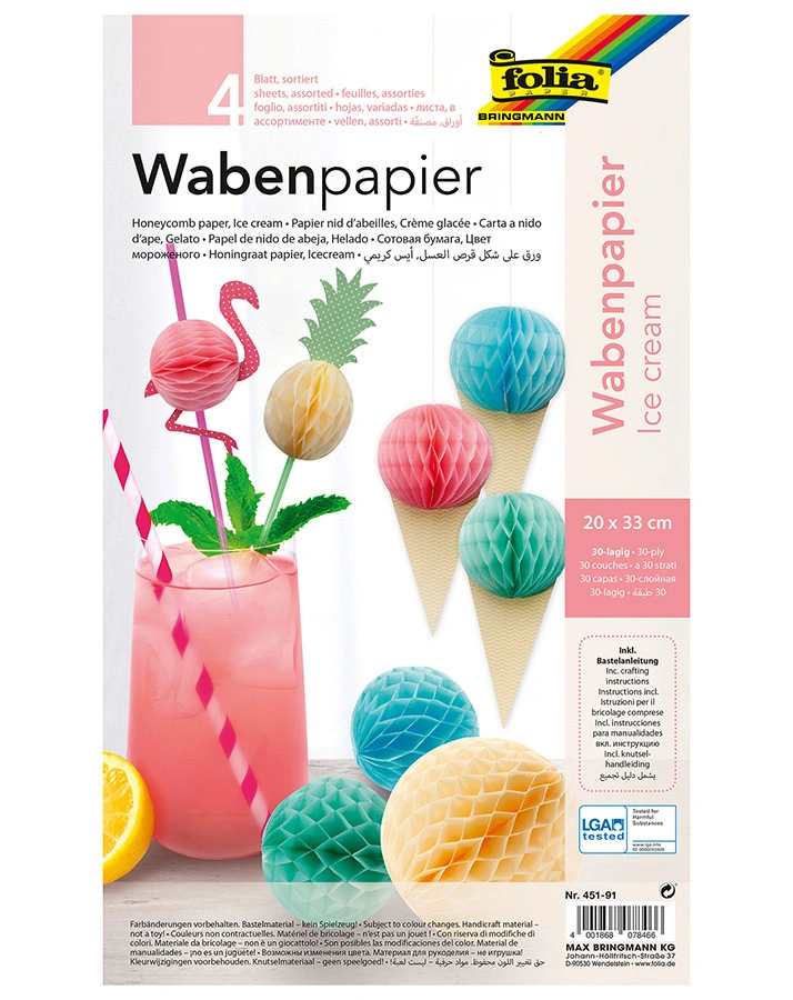 Wabenpapier ICE CREAM 4-teilig in bunt