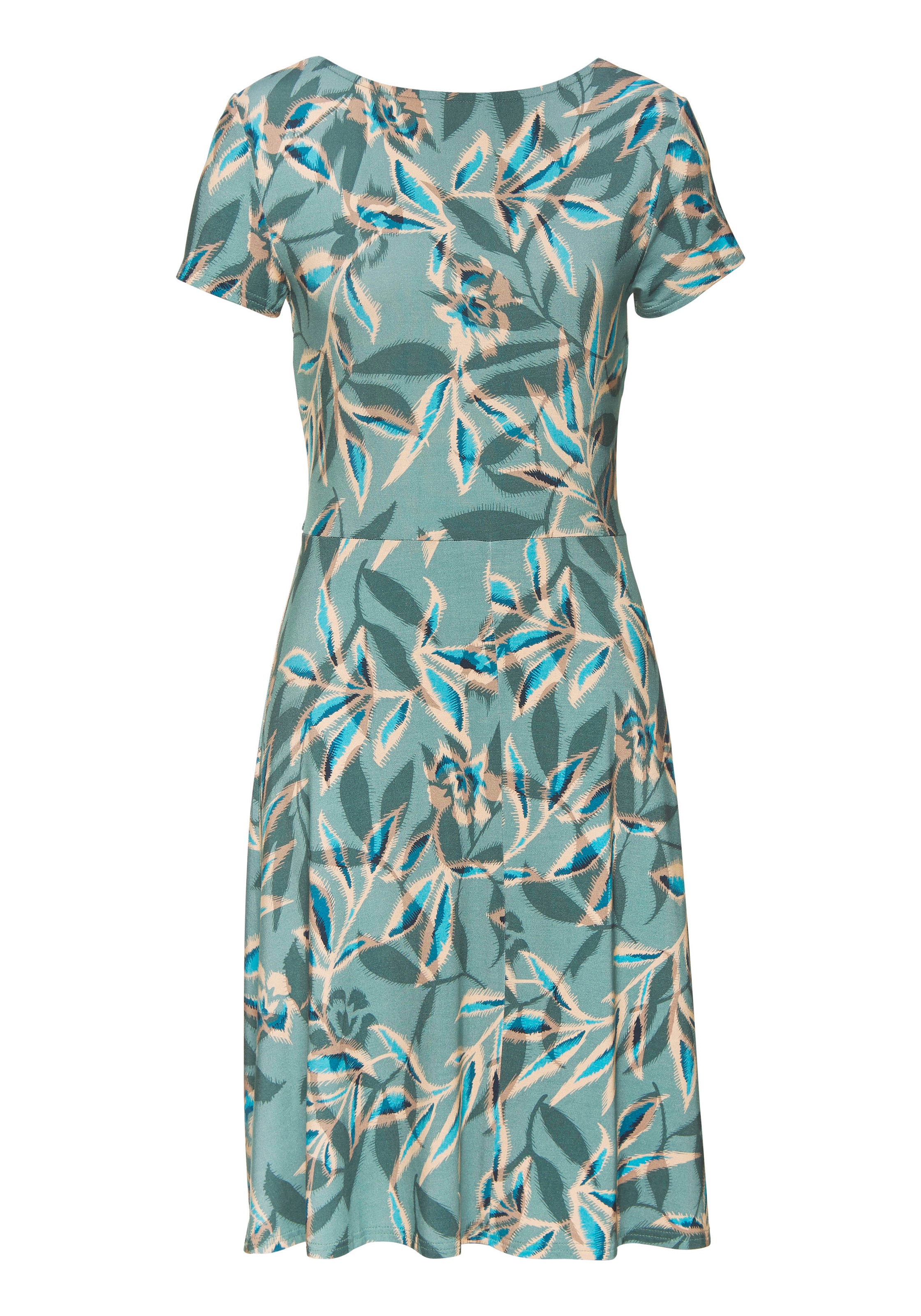 Vivance Sommerkleid mit Alloverdruck und Zierbändern am Ausschnitt, kurzes Strandkleid