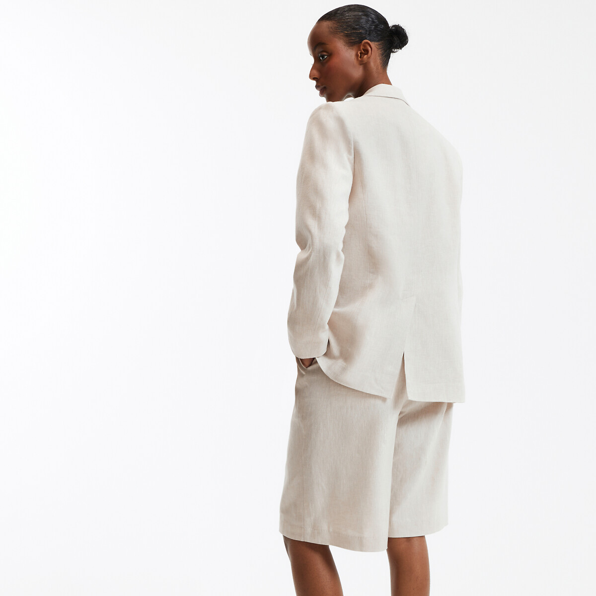 COLEÇÕES LA REDOUTE<br>Blazer assimétrico com fecho de botão em linho e algodão
