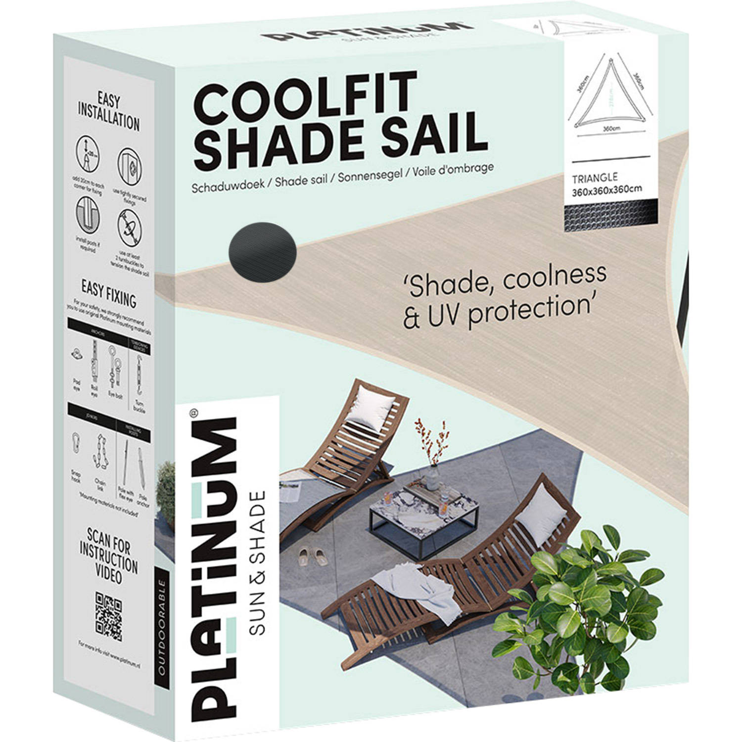 Platinum Coolfit schaduwdoek driehoek (360x360x360 cm)