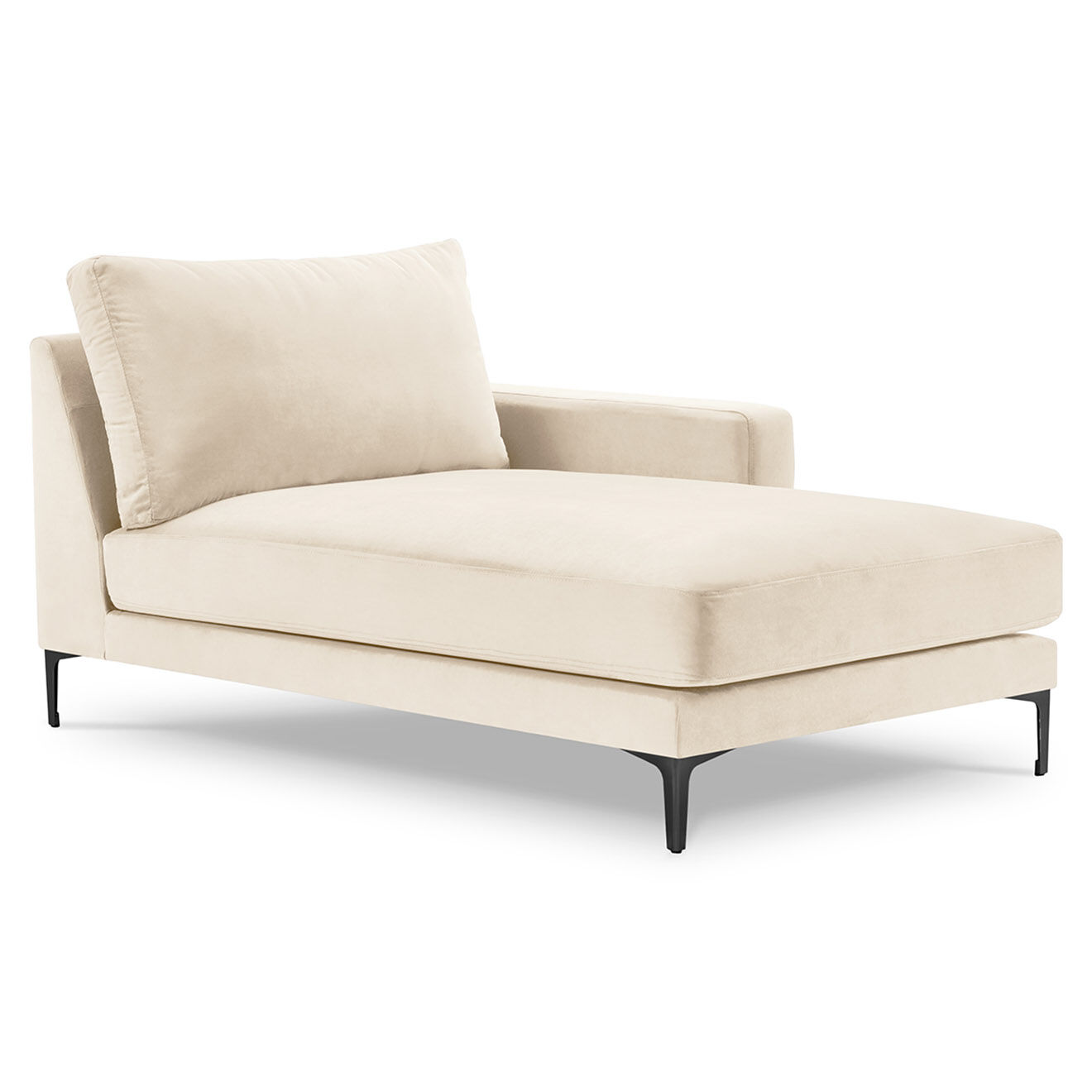 Mazzini Sofas Méridienne Velours Droite Venus beige clair - 160x104x90 cm