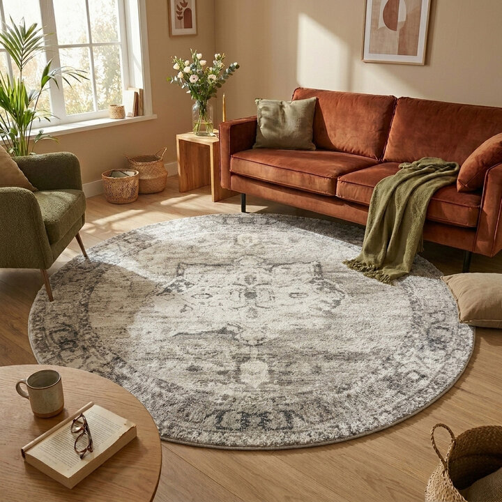 Rond vintage vloerkleed - Kyra Medaillon Creme | Duurzaam design