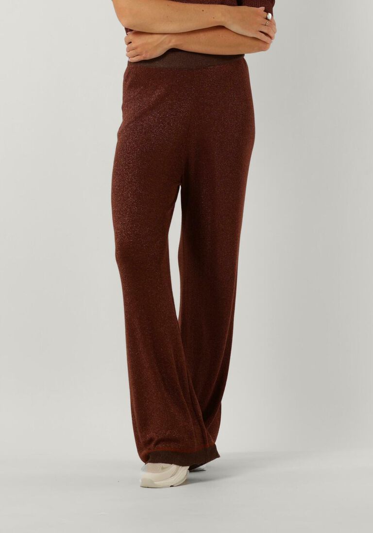 MINUS bruine minus wijde broek allie high waisted wide leg metallic knit pant