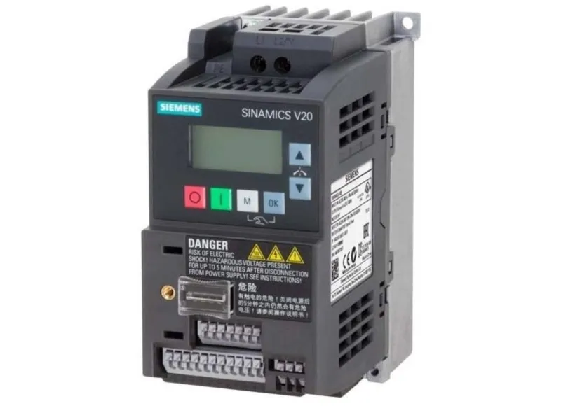 SINAMICS V20 1AC200-240V -10/ 10% 47-63HZ mærkestrøm 0,75KW / 1HP, str:FSAB 68x142x128(WXHXD), Integ