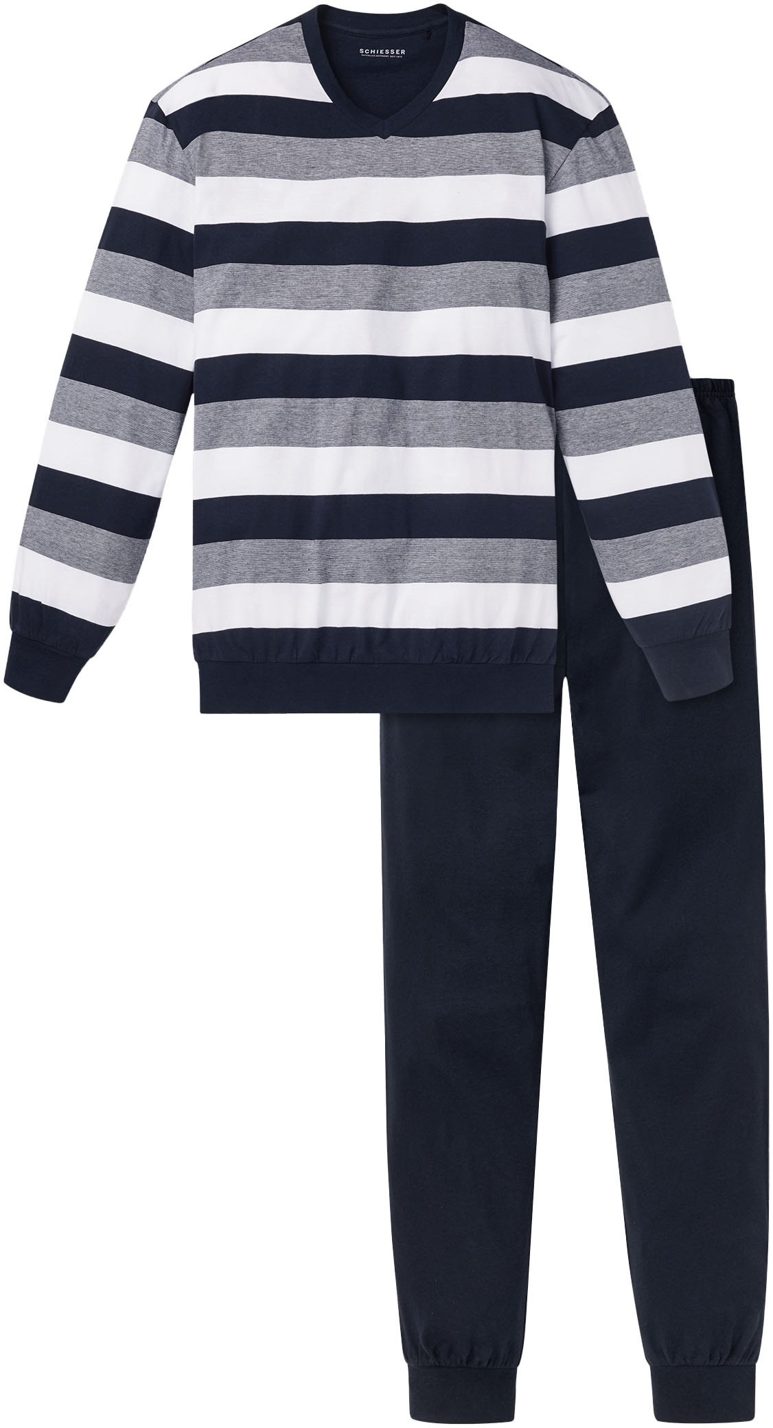 Schiesser Pyjama »Dark Sapphire«, 2 Stk. mit Blockringeln