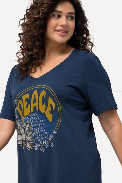 T-Shirt, Pailletten, Classic, V-Ausschnitt, Halbarm