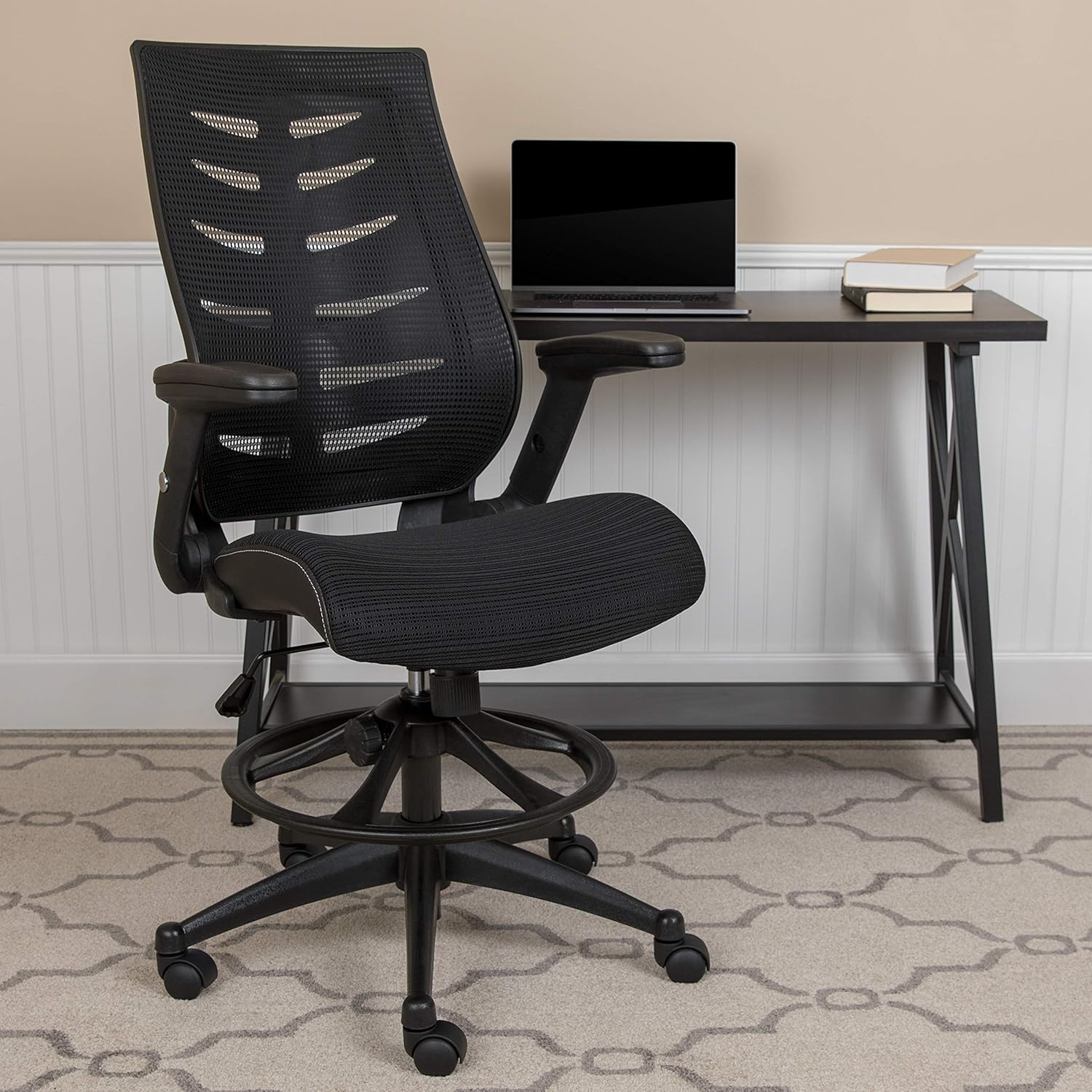 Flash Furniture BL-ZP-809D-BK-GG Stuhl, hohe Rückenlehne, mit verstellbarem Fußring und verstellbaren Klapparmen, Schwarz Modern 28