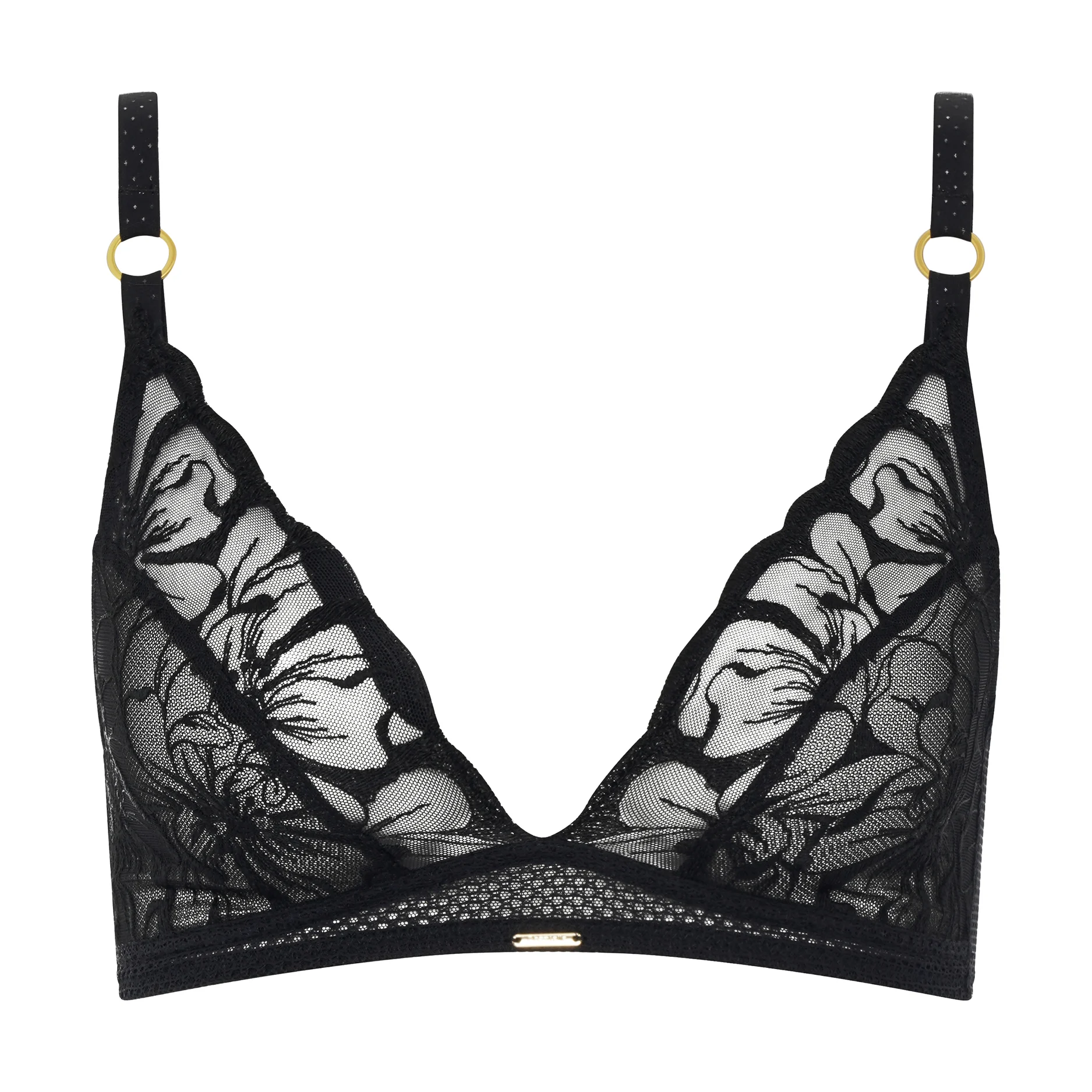 FLEURS - Soutien-gorge sans armature triangle broderie florale | Noir