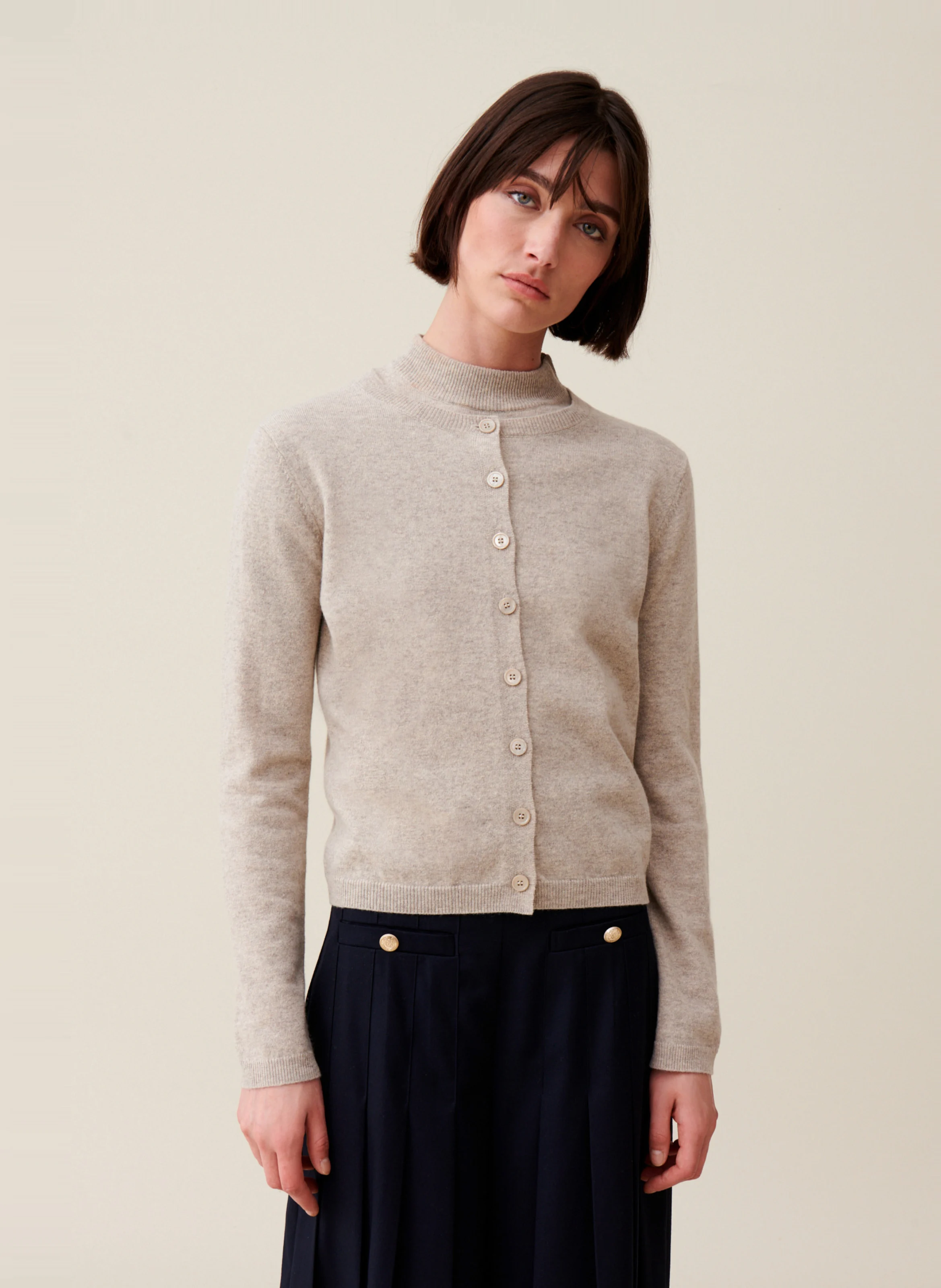 Cardigan en laine brodée | Beige