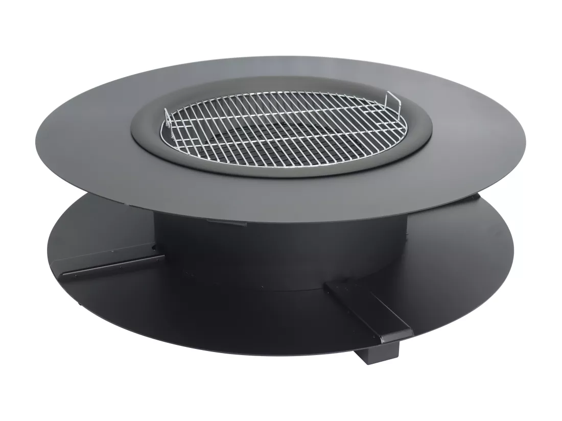 Brasero plancha grill avec range-bûches - L120 x l120 x H40 cm - BARCENA