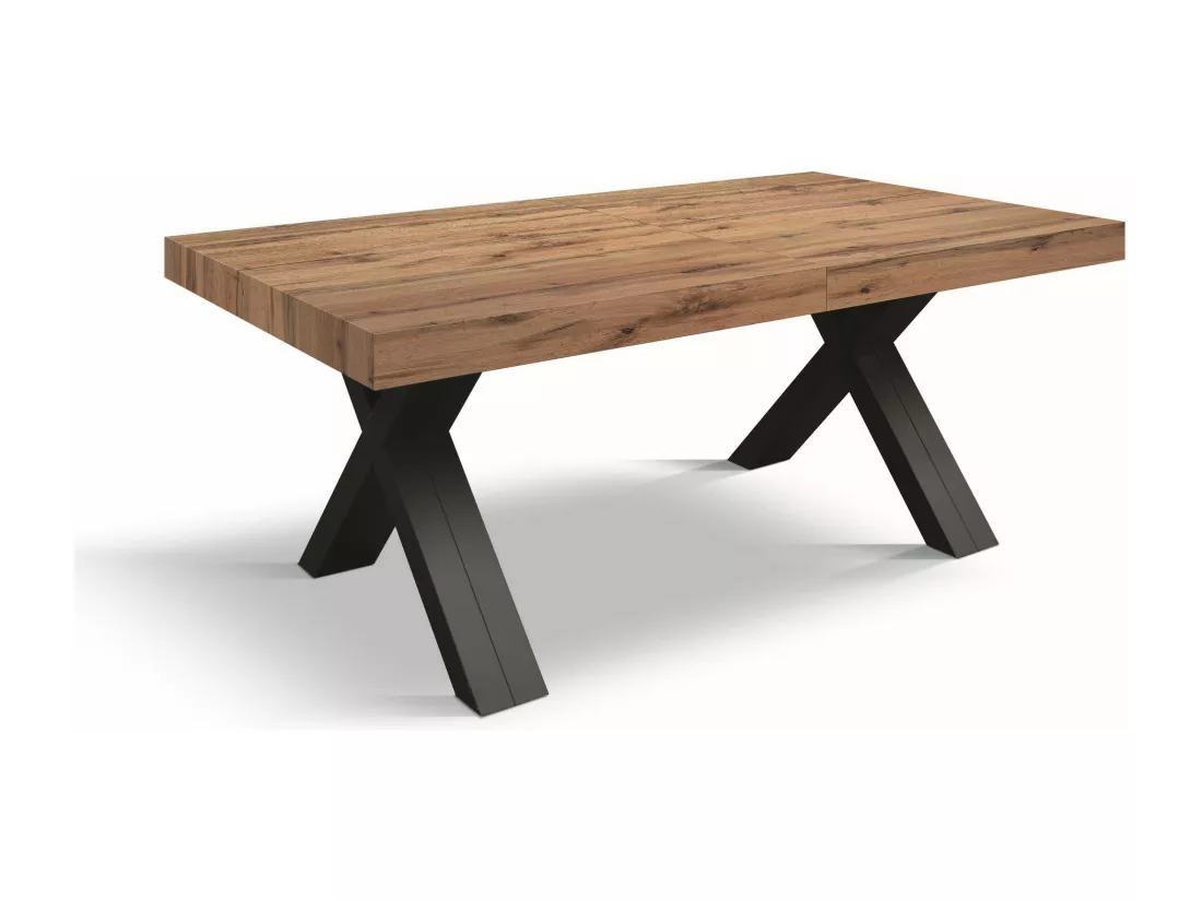 Table rustique en bois de chêne, bois anthracite Pieds en X 180x90-480x90cm - GALLIPOLI