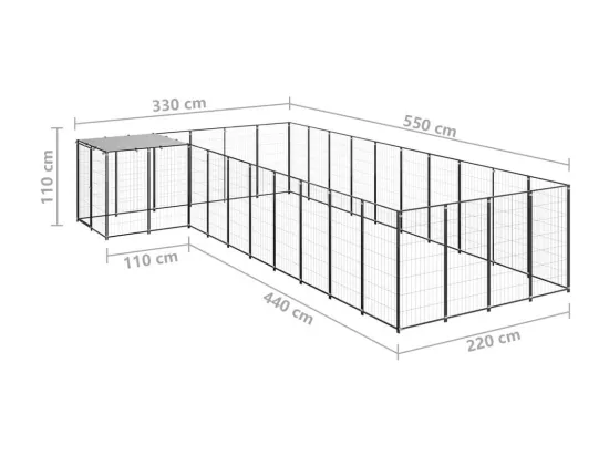 Chenil extérieur cage enclos noire 330 x 550 x 110 cm 02_0000494