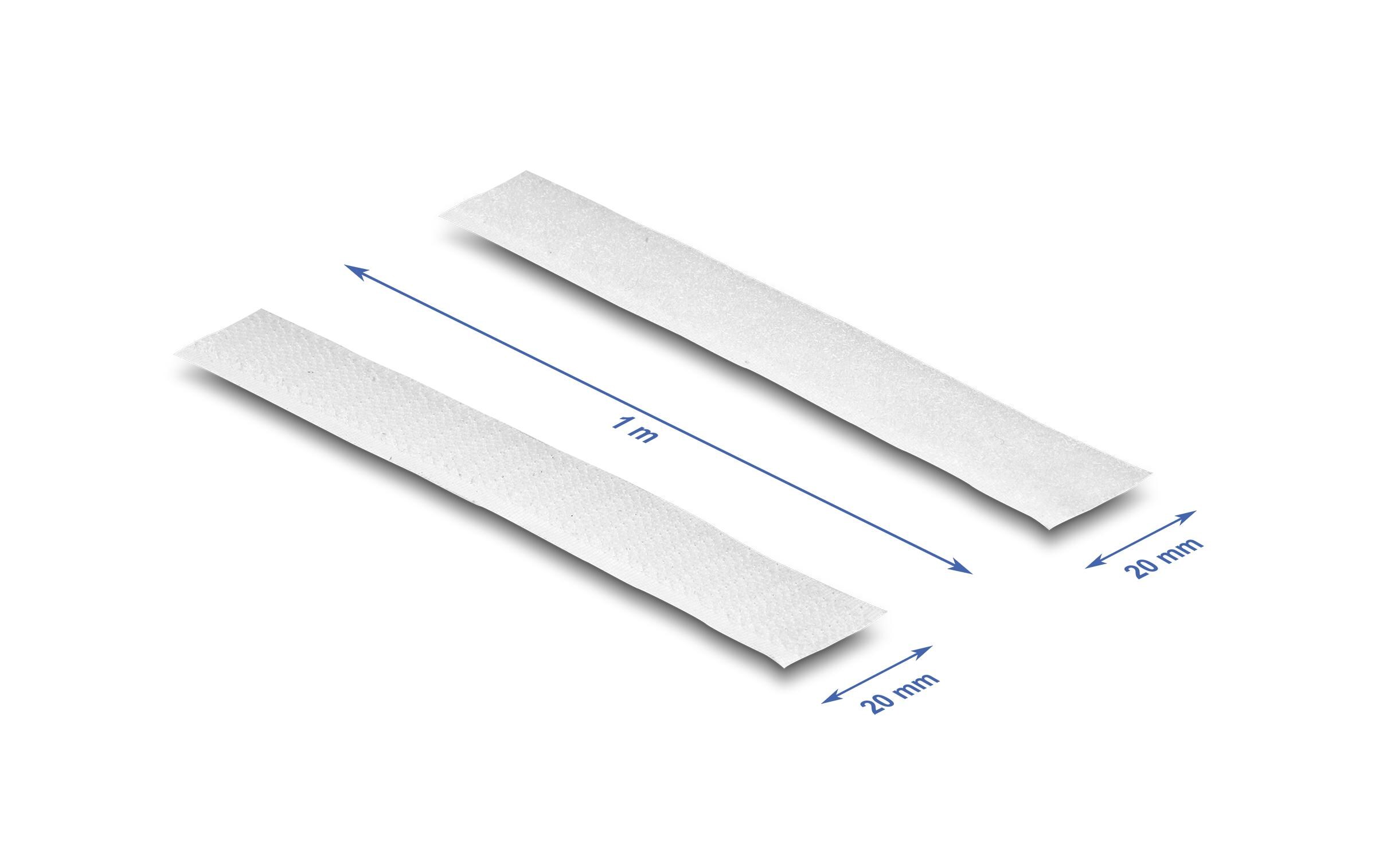 Klettband 1 m x 20 mm mit Haft- und Flauschband WeissDelock Strapazierfähiges Klettband mit Haft- und Flauschband L 1 m x B 20 mm weiss