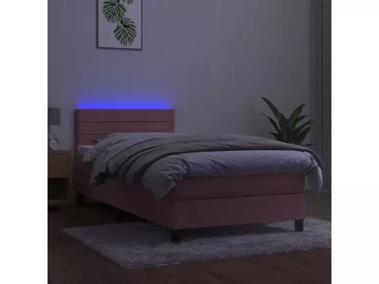 Sommier tapissier avec matelas et LED Rose 90x190 cm Velours
