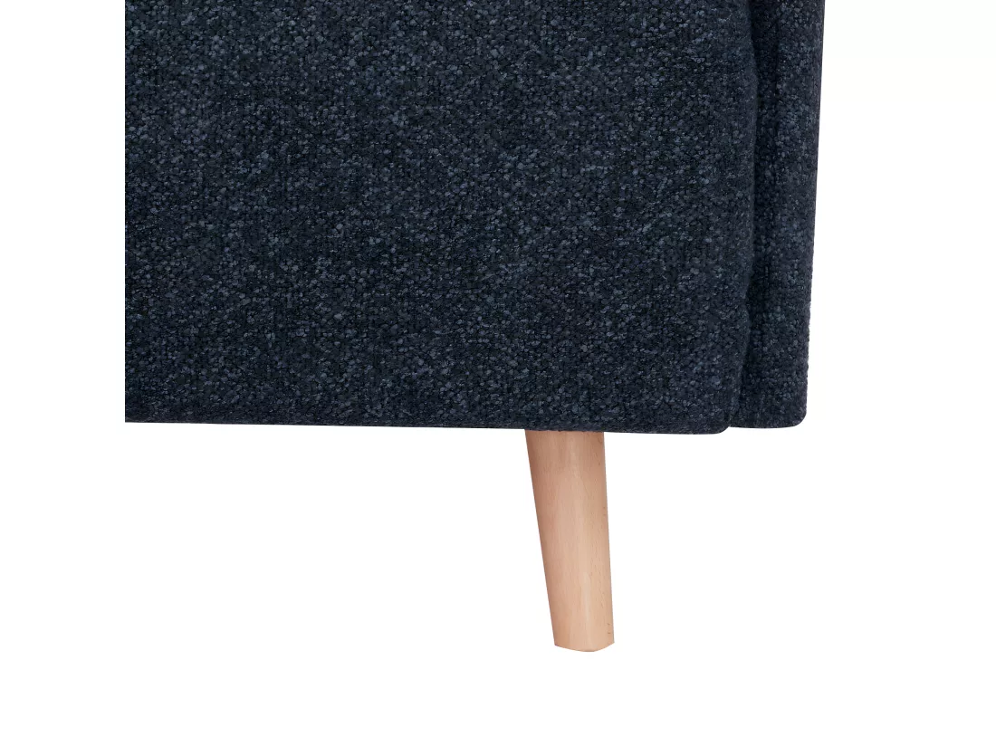 Belushi - Fauteuil convertible en tissu bouclette pieds bois clair - Bleu foncé