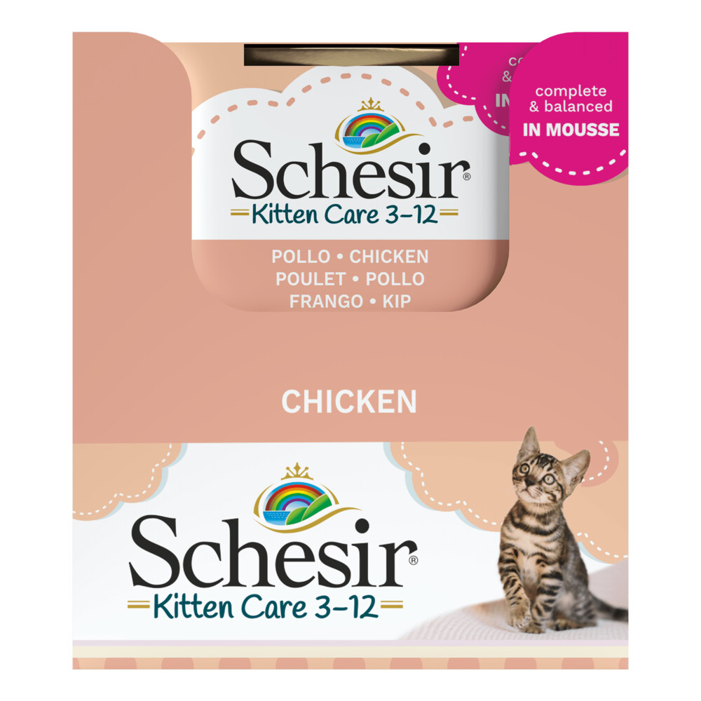 14x Schesir Kattenvoer Kitten 3-12Kip in Mousse85 gr