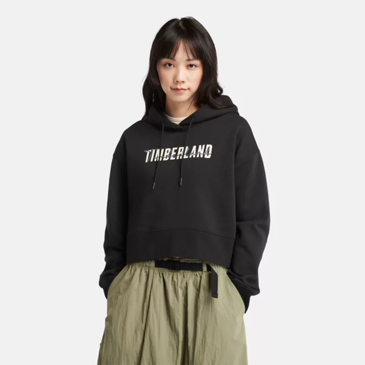 Sweat à capuche à logo avec envers brossé pour femme en noir