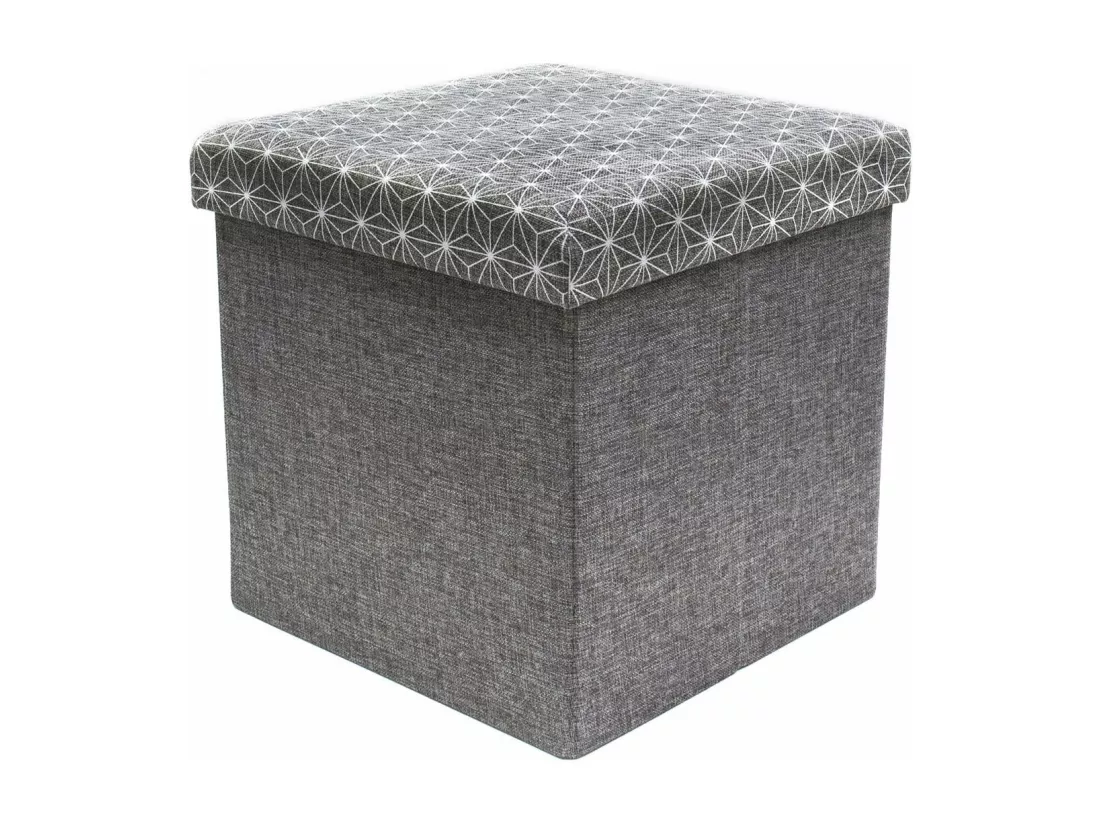 Coffre Pouf Pliable Gris Motif Blanc