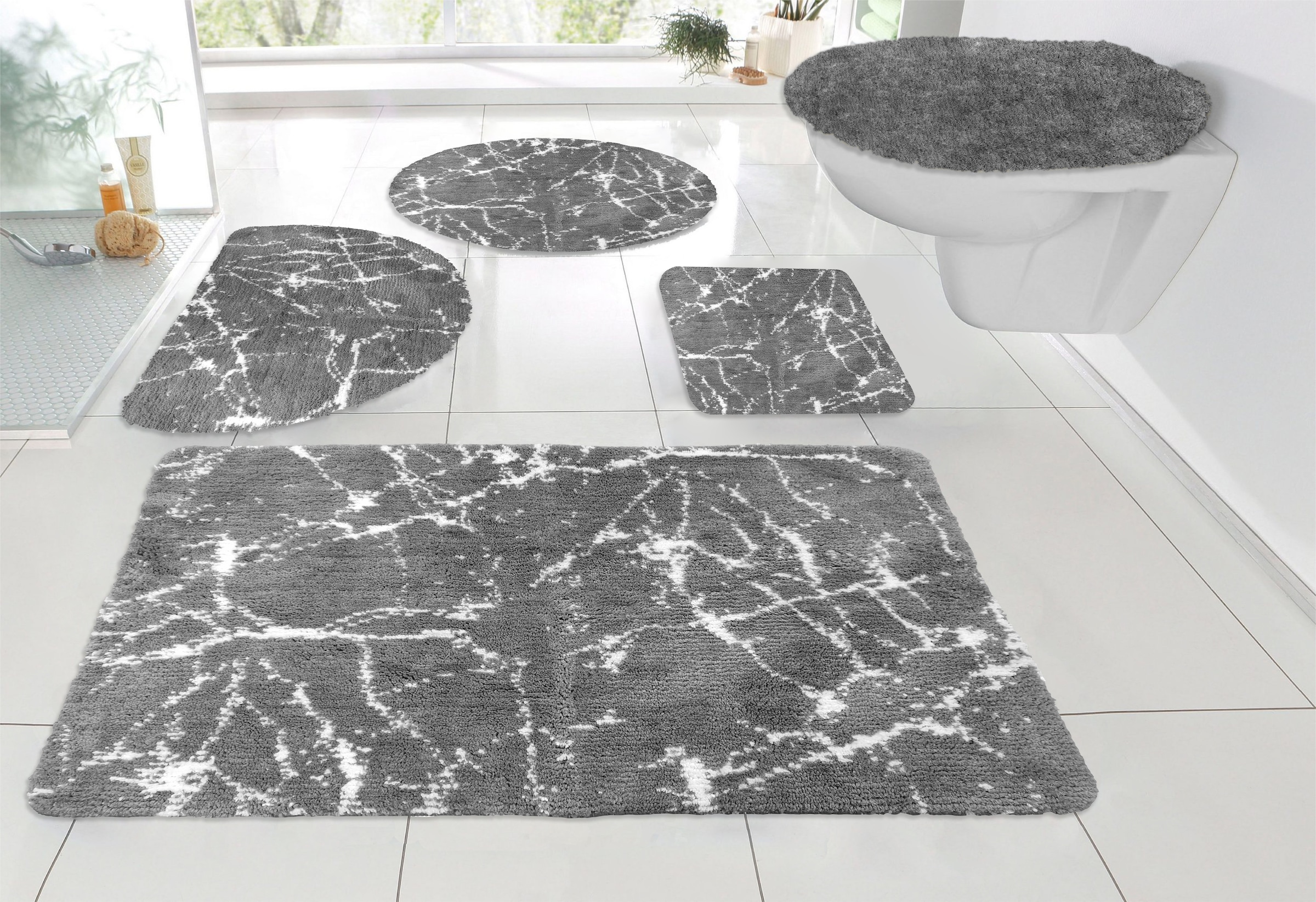 my home Badematte »Marble« Höhe 15 mm rutschhemmend beschichtet fussbodenheizungsgeeignet | schnell trocknend | strapazierfähig Badteppich, Marmor-Design, auch als 3-teiliges Badematten Set