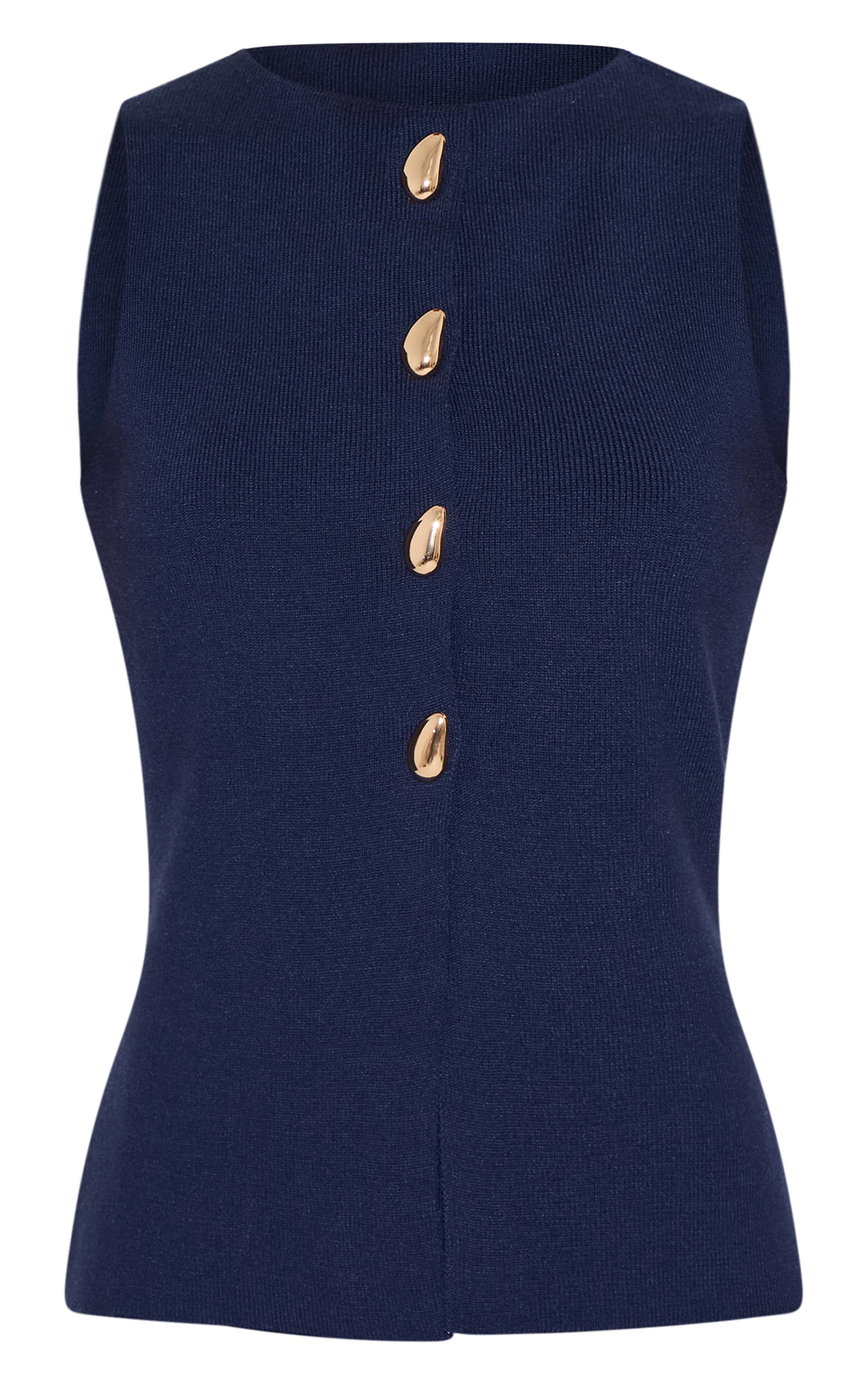 Bleu Marine Gilet Boutonné En Maille Compacte