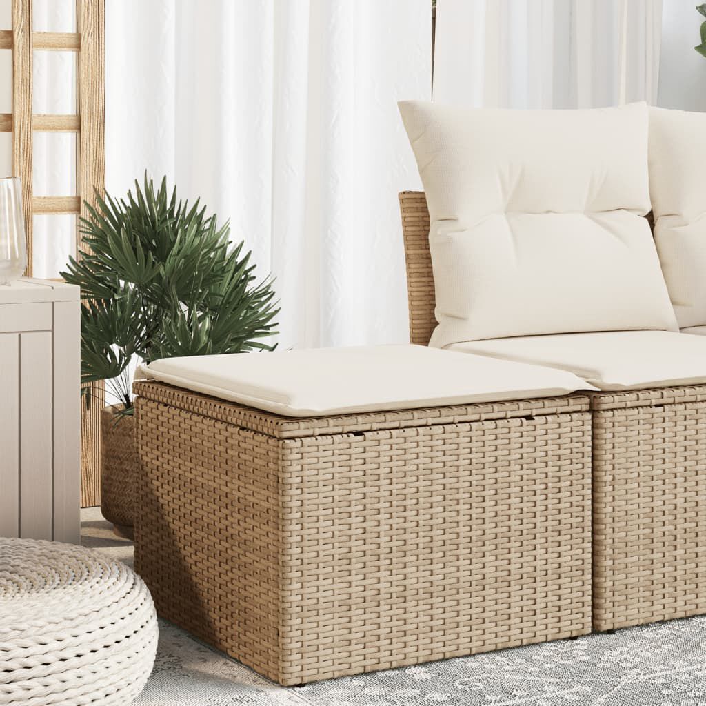 vidaXL Tuinkruk met kussen, beige, 55x55x37 cm, polyrotan