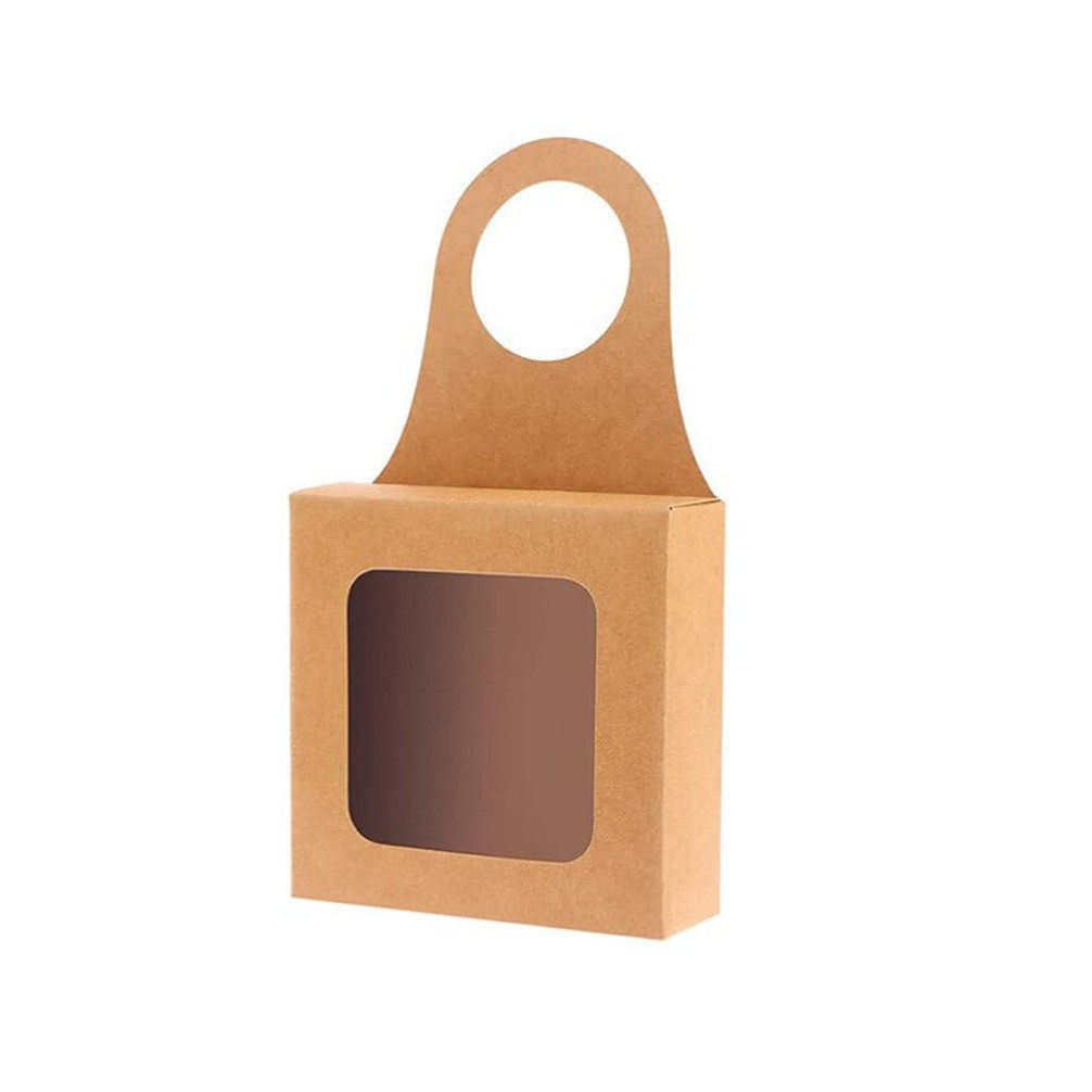 (10er Set) 9x9cm Kraftpapier Flaschen Anhänger Schachtel Weinflaschen Geschenk Box Verpackung mit Sichtfenster - Braun