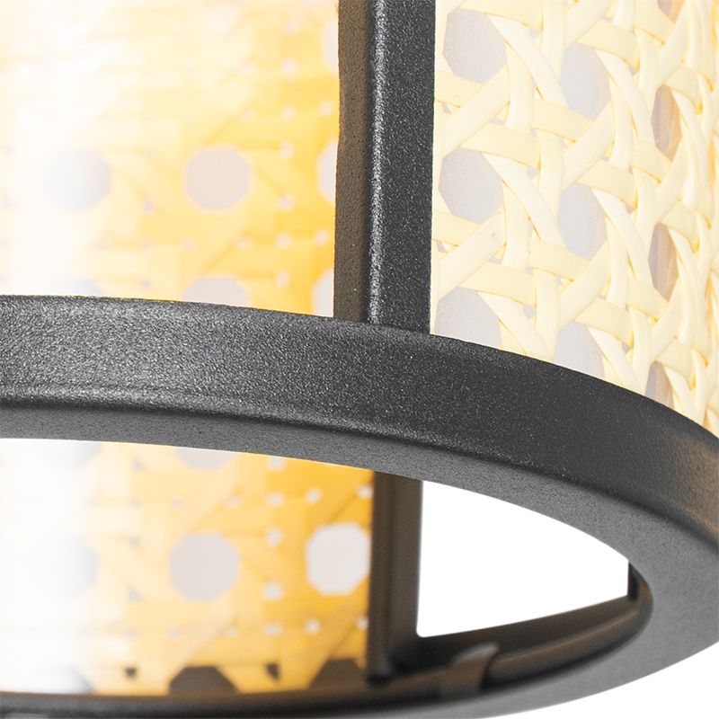 Oosterse hanglamp zwart met rotan 3-lichts langwerpig - Akira