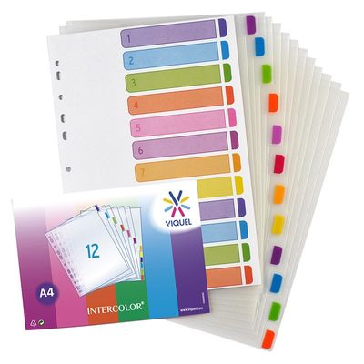 Viquel Intercolor - Intercalaire 12 positions - A4 - polypropylène coloré