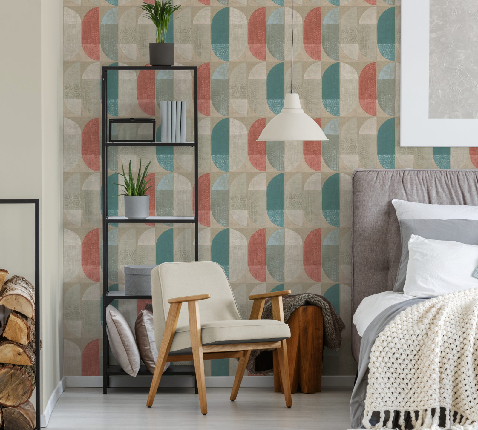 Vliestapete GEO NORDIC - beige-rot - 10 Meter