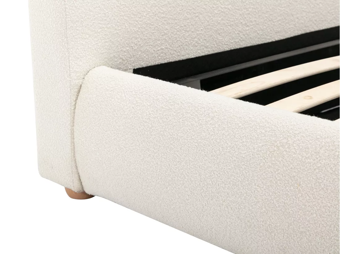 Lit coffre 180 x 200 cm - Tissu bouclette - Blanc + Matelas - VANARI