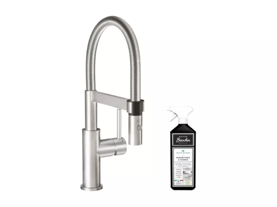 Robinet cuisine VILLEROY ET BOCH Steel expert compact acier massif + nettoyant
