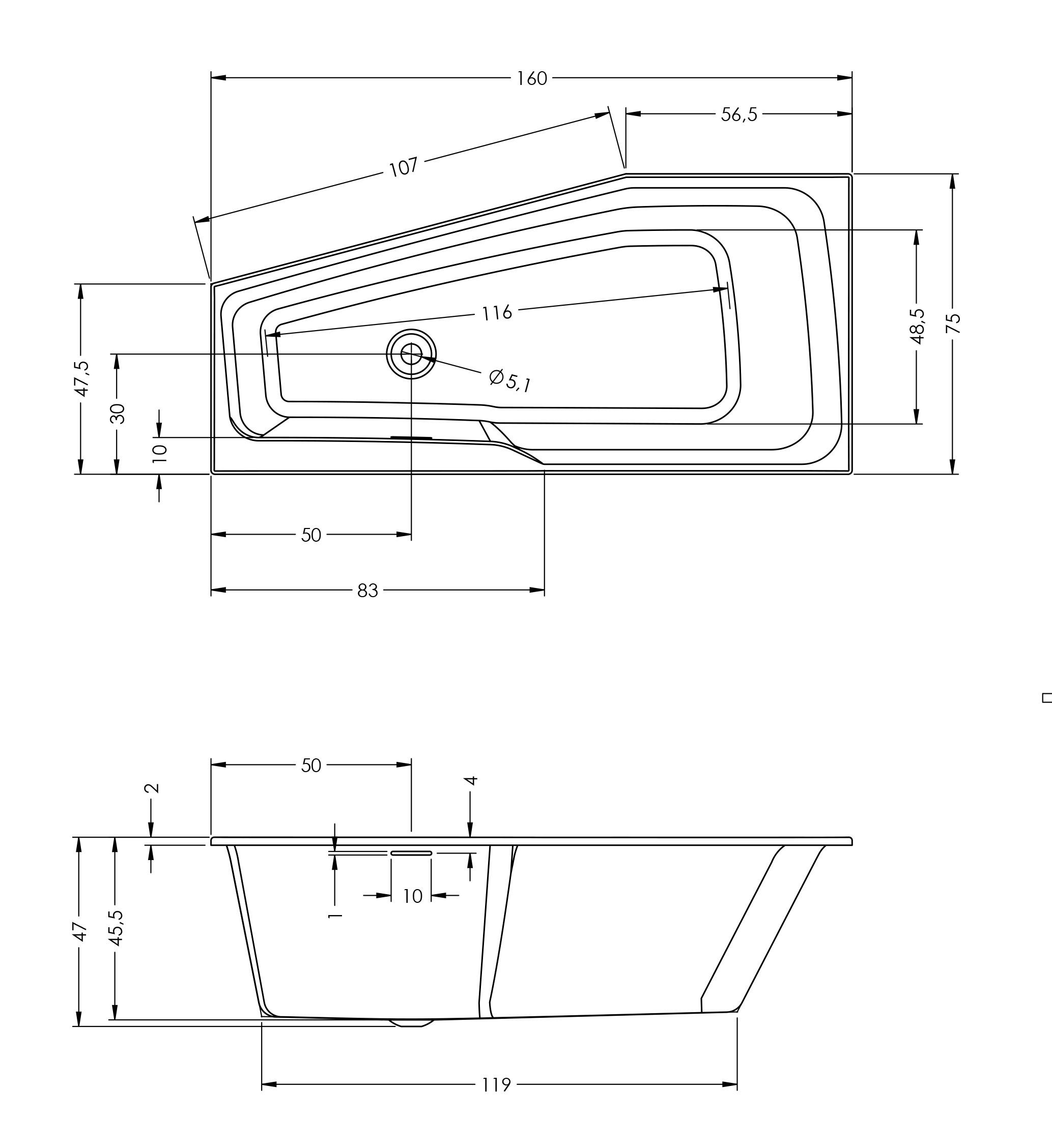 Riho Rethink Space inbouw ligbad 160x75cm rechts wit glans met Fall overloop