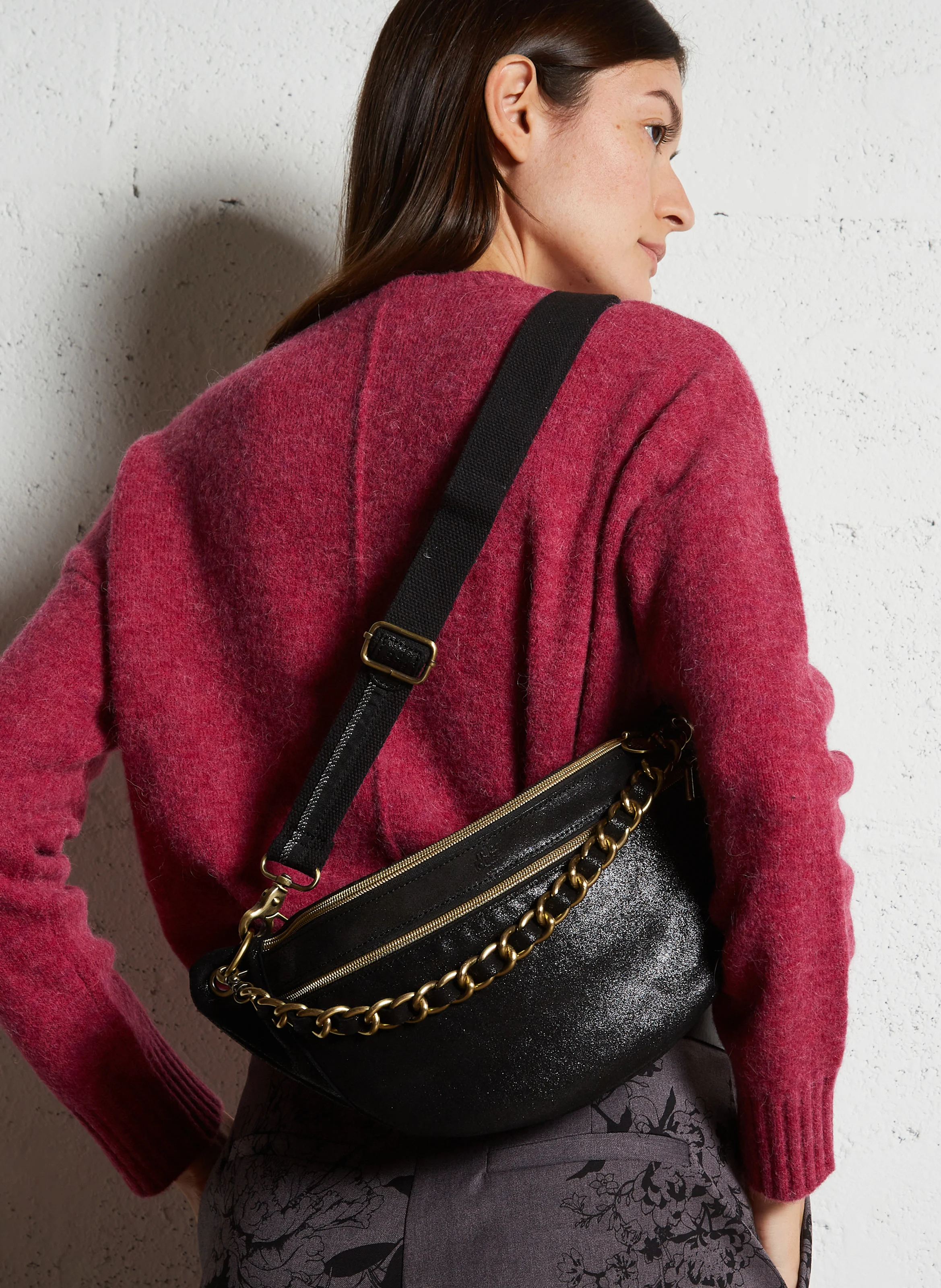 PETRA - Sac banane en cuir velours | Noir