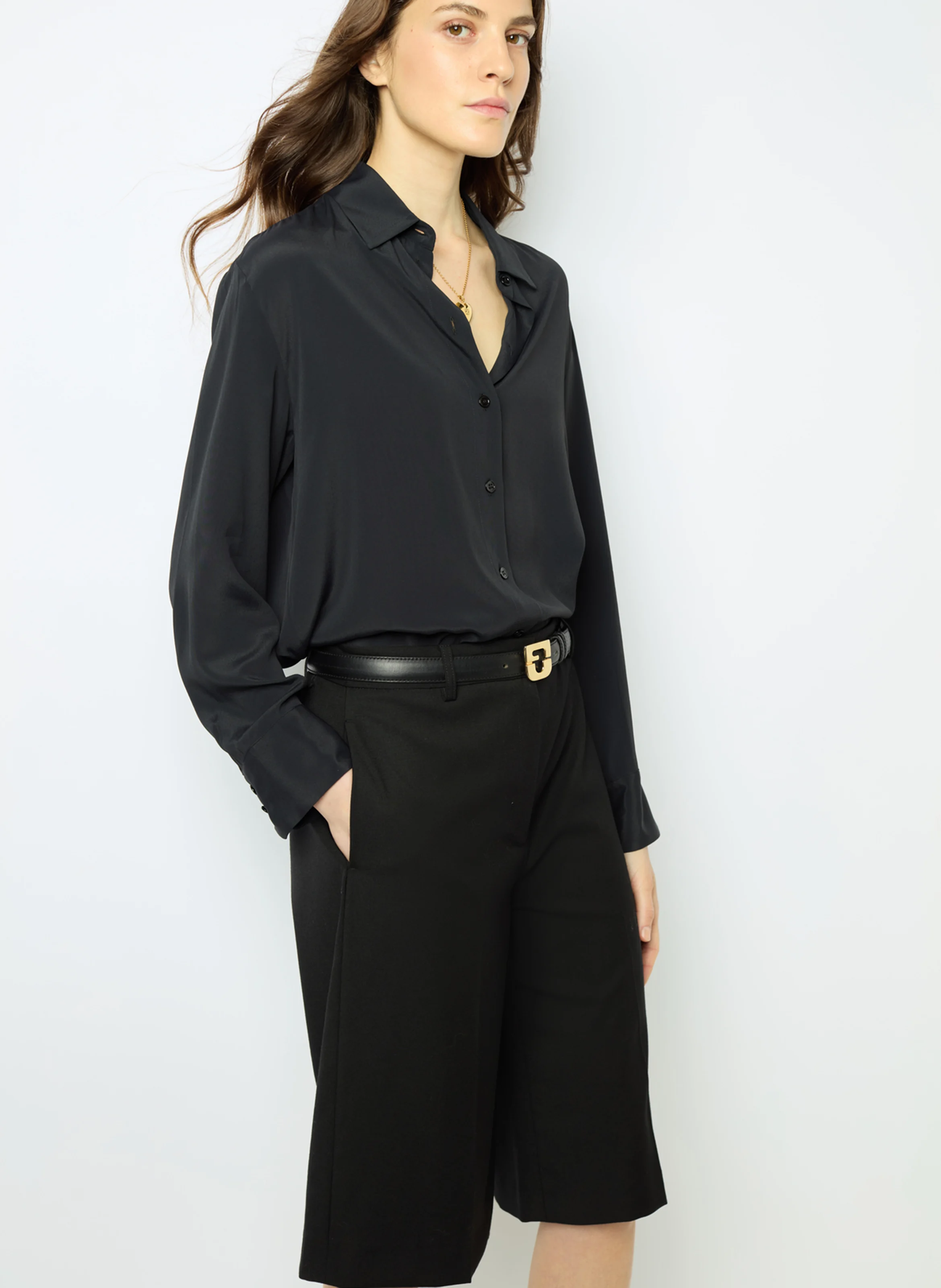 NEYLA - Short taille haute en laine mélangée | Noir