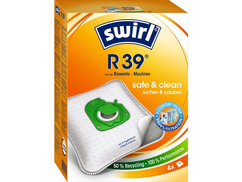 Swirl Staubfilterbeutel R 39 EcoPor 4 Stück Staubsaugerbeutel für Rowenta und Moulinex Staubsauger